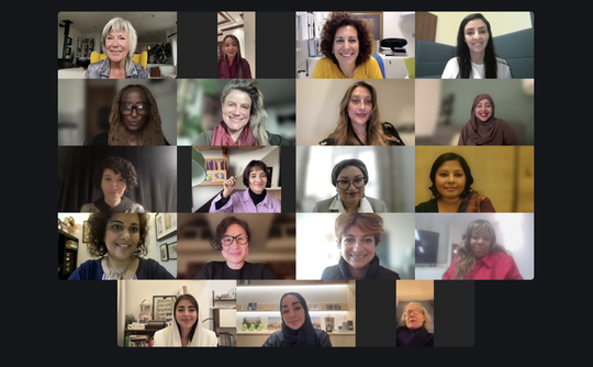 A grid of 19 women participating in an online video call.