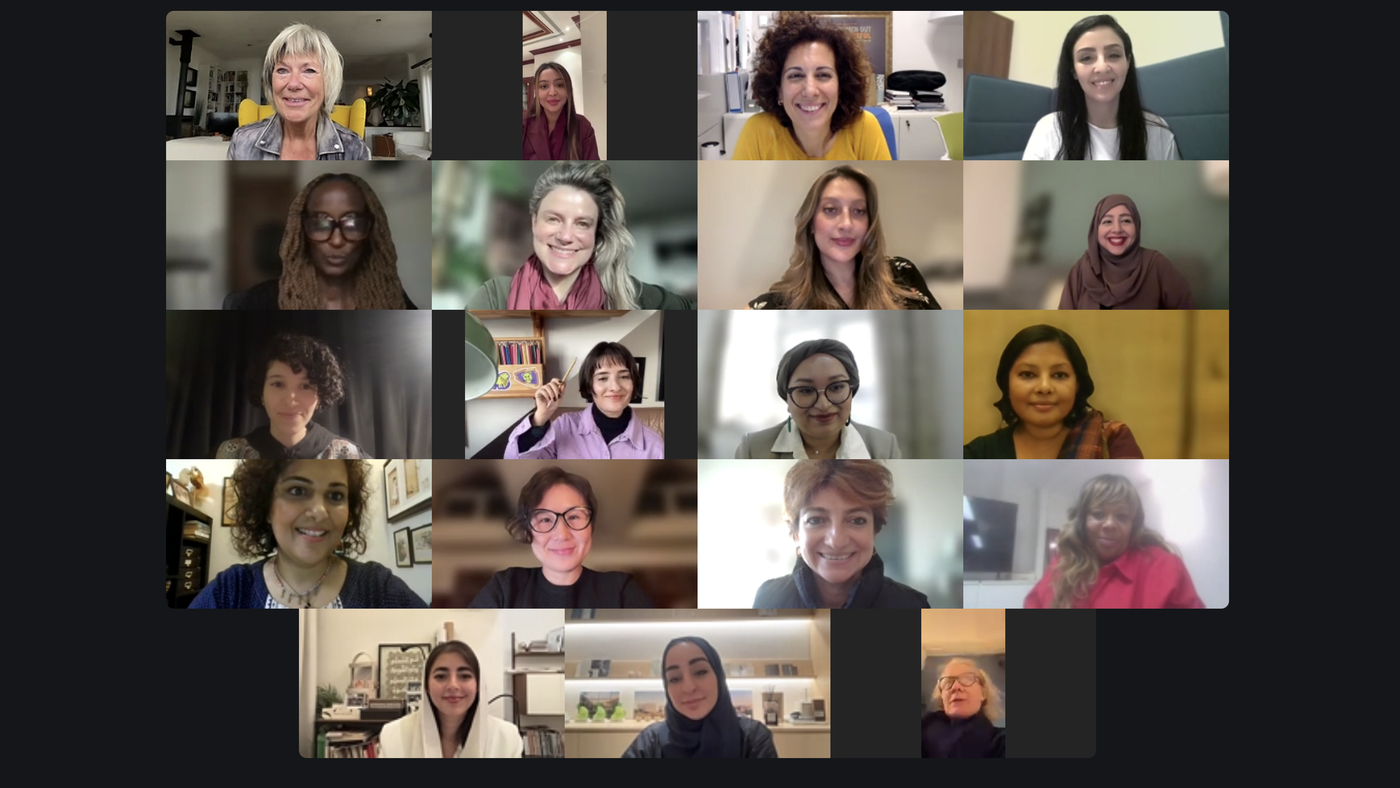 A grid of 19 women participating in an online video call.